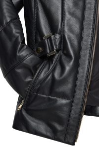 پالتو چرمی زنانه مشکی خزدار کلاه دار Alexandra دری مد