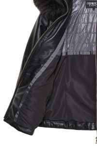 پالتو چرمی زنانه مشکی خزدار کلاه دار Alexandra دری مد