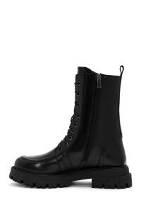 پوتین زنانه چرمی مشکی بندی زیپ‌دار دری مد