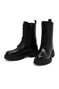 پوتین زنانه چرمی مشکی بندی زیپ‌دار دری مد