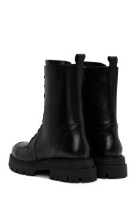 پوتین زنانه چرمی مشکی بندی زیپ‌دار دری مد