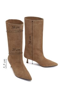 چکمه جیر زنانه بژ پاشنه نازک دری‌مد