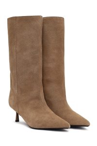 چکمه جیر زنانه بژ پاشنه نازک دری‌مد