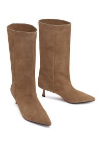 چکمه جیر زنانه بژ پاشنه نازک دری‌مد