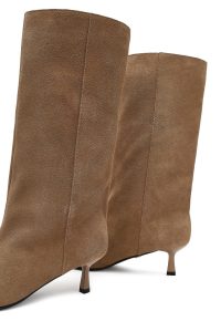 چکمه جیر زنانه بژ پاشنه نازک دری‌مد