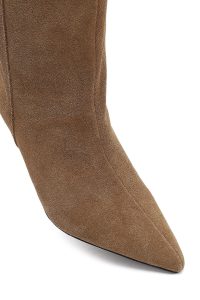 چکمه جیر زنانه بژ پاشنه نازک دری‌مد