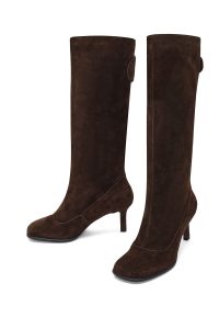 چکمه جیر زنانه قهوه‌ای پاشنه نازک دری‌مد