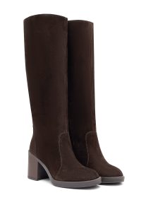 چکمه زنانه جیر قهوه‌ای زیپ‌دار پاشنه پهن دری مد