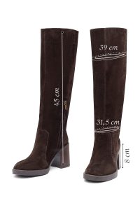 چکمه زنانه جیر قهوه‌ای زیپ‌دار پاشنه پهن دری مد