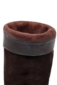 چکمه زنانه جیر قهوه‌ای زیپ‌دار پاشنه پهن دری مد