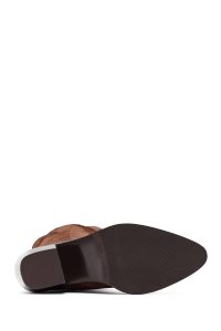 چکمه زنانه جیر قهوه‌ای کابوی پاشنه‌بلند ضخیم دری مد