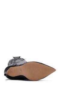 چکمه زنانه مشکی چرمی طرح‌دار پاشنه باریک دری مد