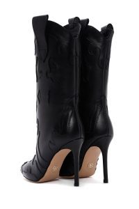 چکمه زنانه مشکی چرمی طرح‌دار پاشنه باریک دری مد