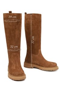 چکمه زنانه چرم جیر قهوه‌ای زیره‌ضخیم دری مد