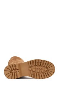 چکمه زنانه چرم جیر قهوه‌ای زیره‌ضخیم دری مد