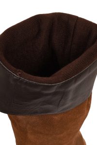 چکمه زنانه چرم جیر قهوه‌ای زیره‌ضخیم دری مد