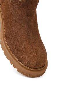 چکمه زنانه چرم جیر قهوه‌ای زیره‌ضخیم دری مد