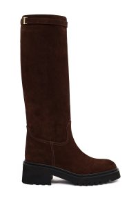 چکمه زنانه چرم جیر قهوه‌ای زیپ‌دار زیره‌ضخیم دری مد