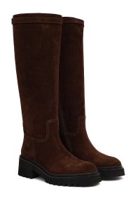 چکمه زنانه چرم جیر قهوه‌ای زیپ‌دار زیره‌ضخیم دری مد