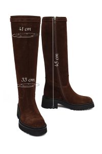 چکمه زنانه چرم جیر قهوه‌ای زیپ‌دار زیره‌ضخیم دری مد