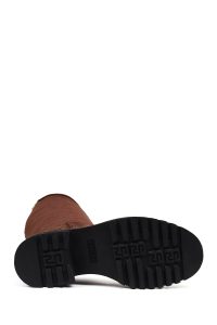 چکمه زنانه چرم جیر قهوه‌ای زیپ‌دار زیره‌ضخیم دری مد