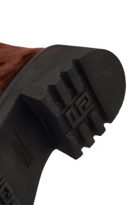 چکمه زنانه چرم جیر قهوه‌ای زیپ‌دار زیره‌ضخیم دری مد