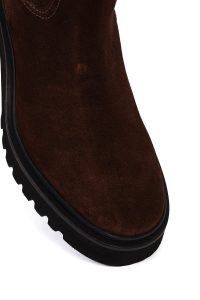 چکمه زنانه چرم جیر قهوه‌ای زیپ‌دار زیره‌ضخیم دری مد