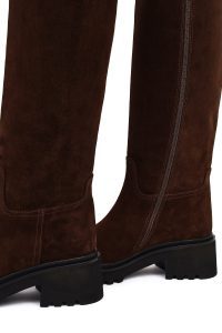 چکمه زنانه چرم جیر قهوه‌ای زیپ‌دار زیره‌ضخیم دری مد