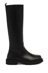 چکمه زنانه چرم مشکی زیره‌ضخیم دری مد