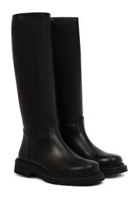 چکمه زنانه چرم مشکی زیره‌ضخیم دری مد