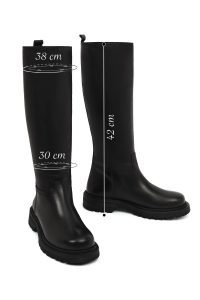 چکمه زنانه چرم مشکی زیره‌ضخیم دری مد