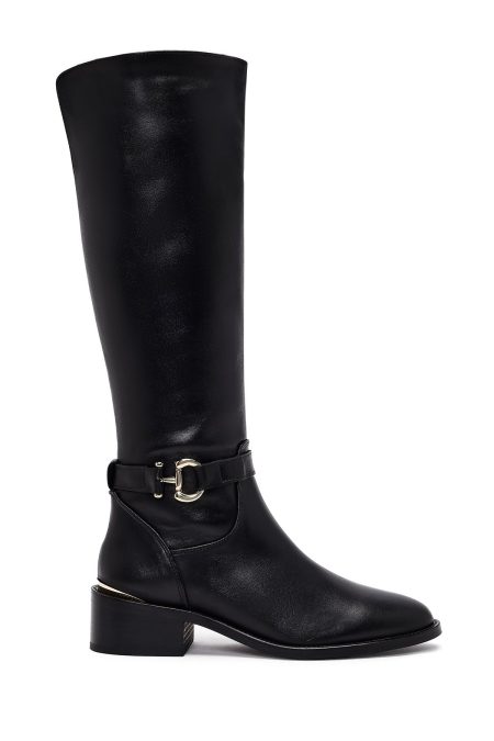 چکمه زنانه چرم مشکی زیپ‌دار دری مد