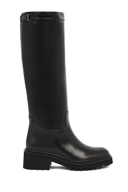 چکمه زنانه چرم مشکی زیپ‌دار زیره‌ضخیم دری مد