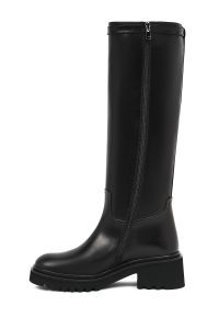 چکمه زنانه چرم مشکی زیپ‌دار زیره‌ضخیم دری مد