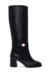 چکمه زنانه چرم مشکی پاشنه‌بلند ضخیم دری مد