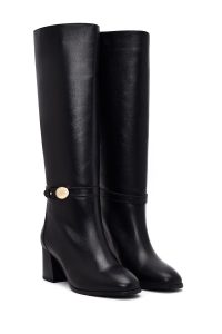 چکمه زنانه چرم مشکی پاشنه‌بلند ضخیم دری مد