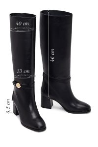 چکمه زنانه چرم مشکی پاشنه‌بلند ضخیم دری مد