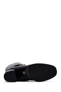 چکمه زنانه چرم مشکی پاشنه‌بلند ضخیم دری مد