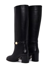 چکمه زنانه چرم مشکی پاشنه‌بلند ضخیم دری مد