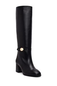 چکمه زنانه چرم مشکی پاشنه‌بلند ضخیم دری مد