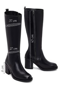 چکمه زنانه چرم مشکی پاشنه‌بلند ضخیم زیپ‌دار دری مد