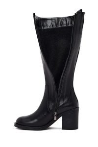 چکمه زنانه چرم مشکی پاشنه‌بلند ضخیم زیپ‌دار دری مد