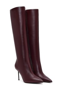 چکمه زنانه چرمی زرشکی زیپ‌دار پاشنه بلند باریک دری مد