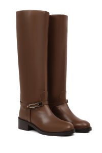 چکمه زنانه چرمی قهوه‌ای سگک‌دار دری مد