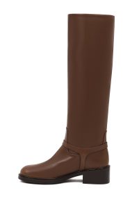 چکمه زنانه چرمی قهوه‌ای سگک‌دار دری مد