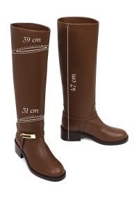 چکمه زنانه چرمی قهوه‌ای سگک‌دار دری مد