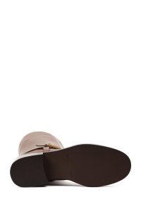 چکمه زنانه چرمی قهوه‌ای سگک‌دار دری مد