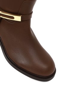 چکمه زنانه چرمی قهوه‌ای سگک‌دار دری مد