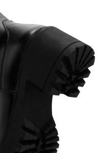 چکمه زنانه چرمی مشکی زیپ‌دار پاشنه پهن دری مد