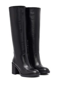 چکمه زنانه چرمی مشکی زیپ‌دار پاشنه پهن دری مد